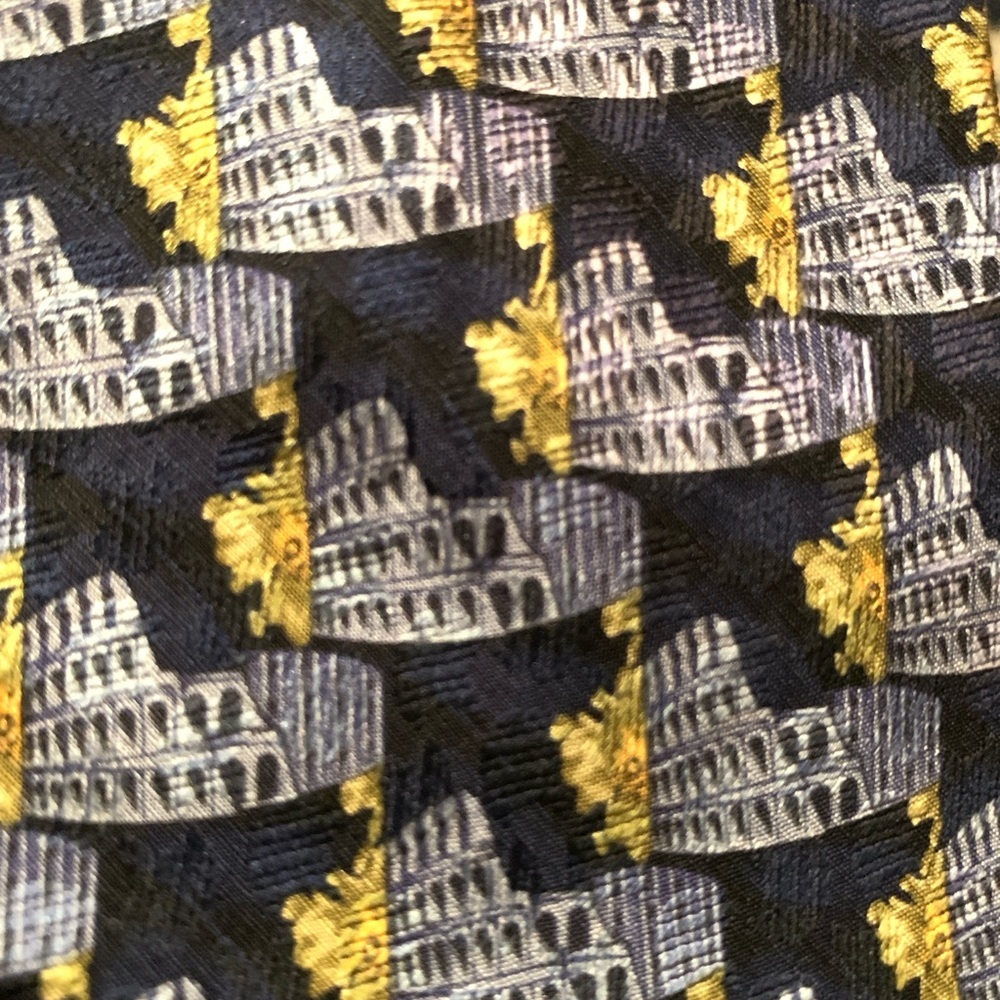 Ermenegildo Zegna Silk Tie Men’s 57”x4” Multicolor Roman Colosseum Woven Design - Picture 8 of 8